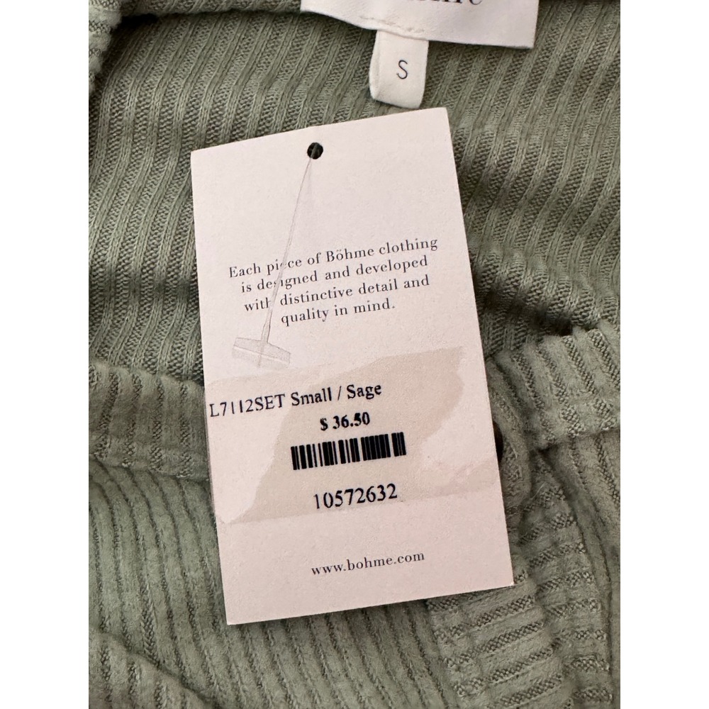 Bohme Sage Green Ribbed Cropped Cardigan Lettuce Trim L7112SET‎ Small NEW - Picture 5 of 8